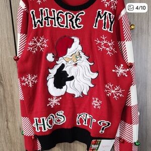 Ugly Christmas Sweater Light Up XXL Santa Where My Hos At? Funny